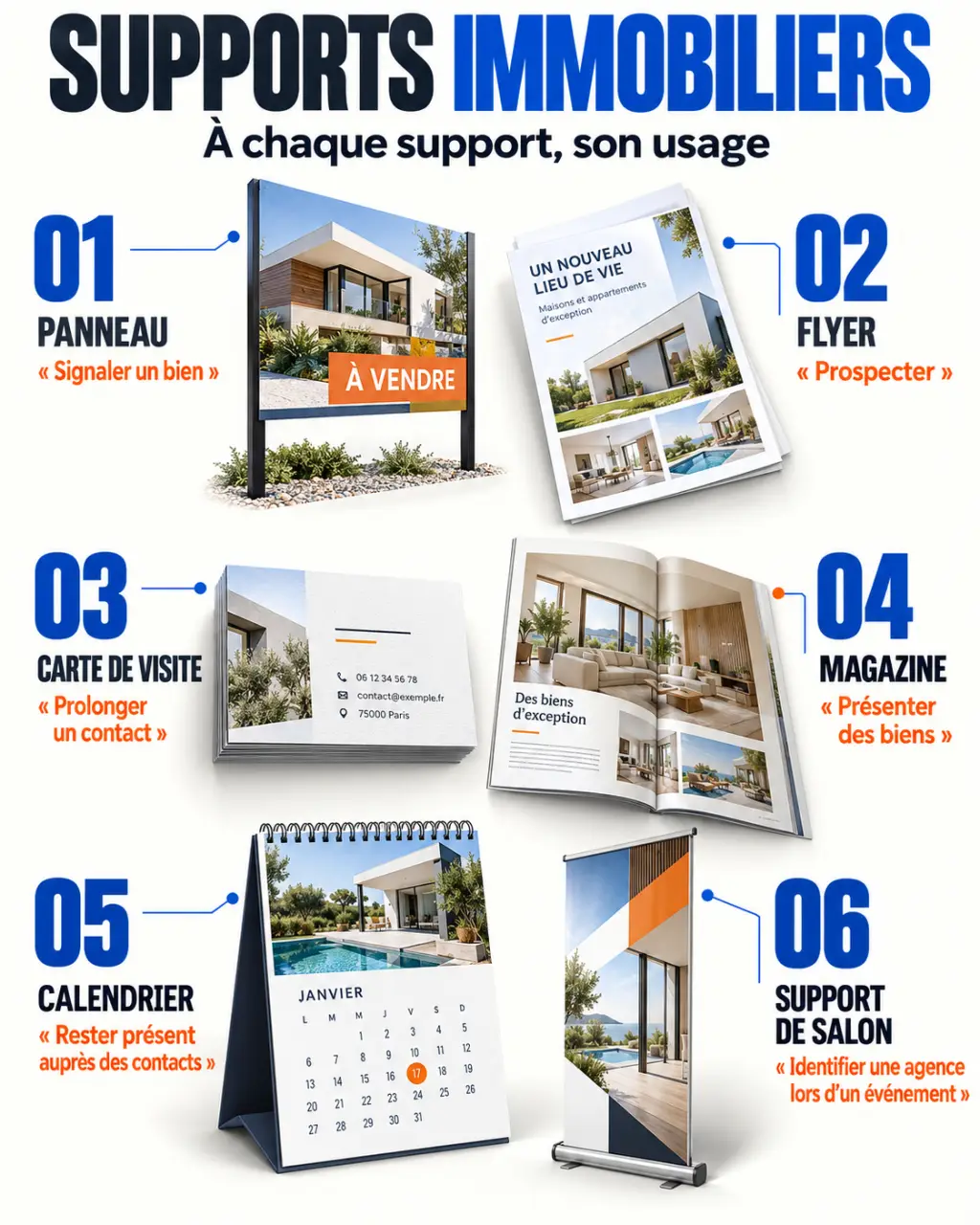 Infographie sur les supports de communication de l’imprimerie immo et leurs usages