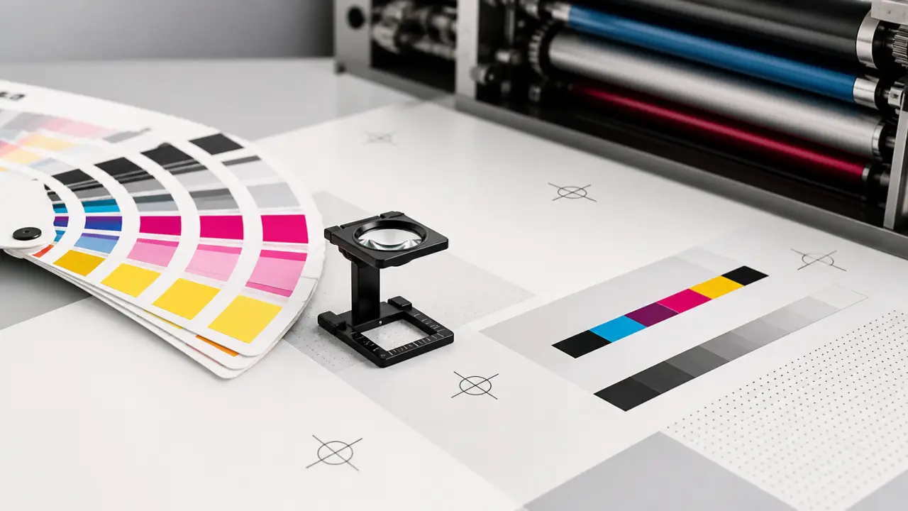 Composition abstraite inspirée du Swiss Design pour illustrer l'impression offset