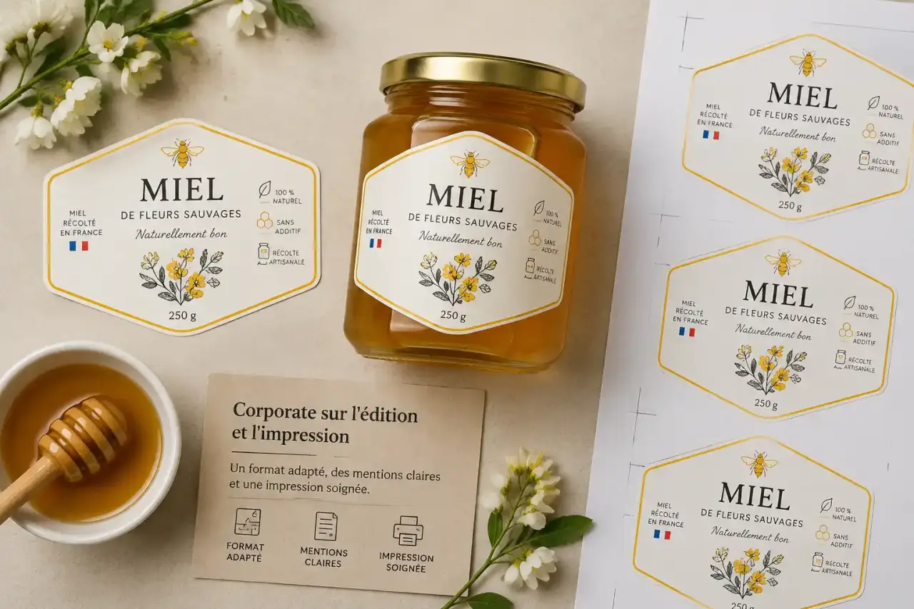 Étiquette miel : un format adapté, des mentions claires et une impression soignée