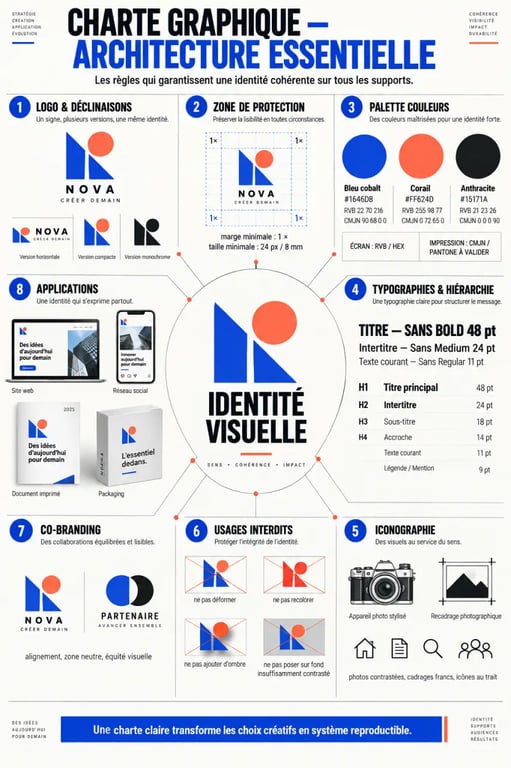 Infographie présentant la structure type d’une charte graphique complète