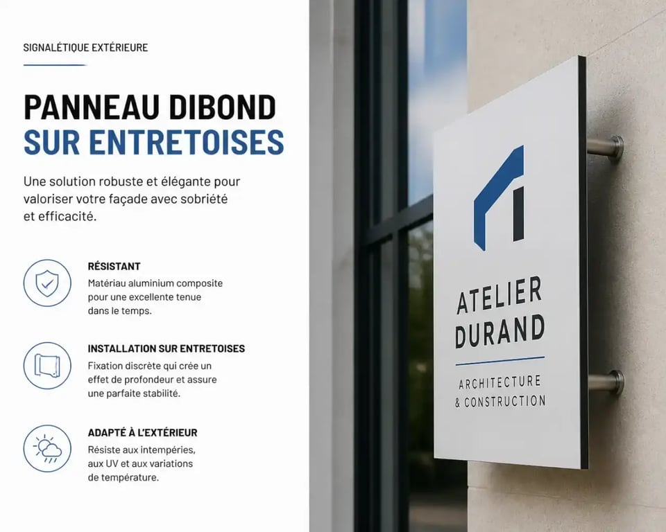 Panneau Dibond installé en enseigne extérieure sur façade