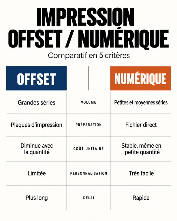 Infographie comparant l’impression offset et l’impression numérique