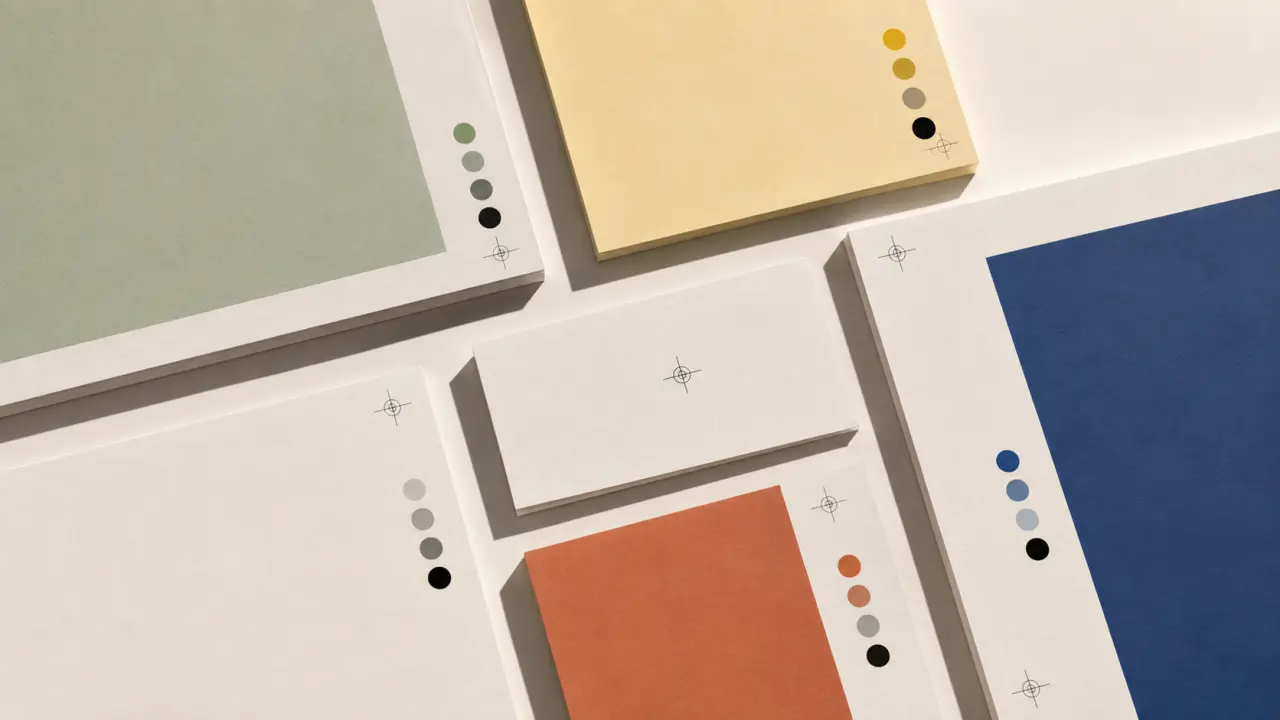 Composition graphique minimaliste présentant des aplats de couleurs imprimées