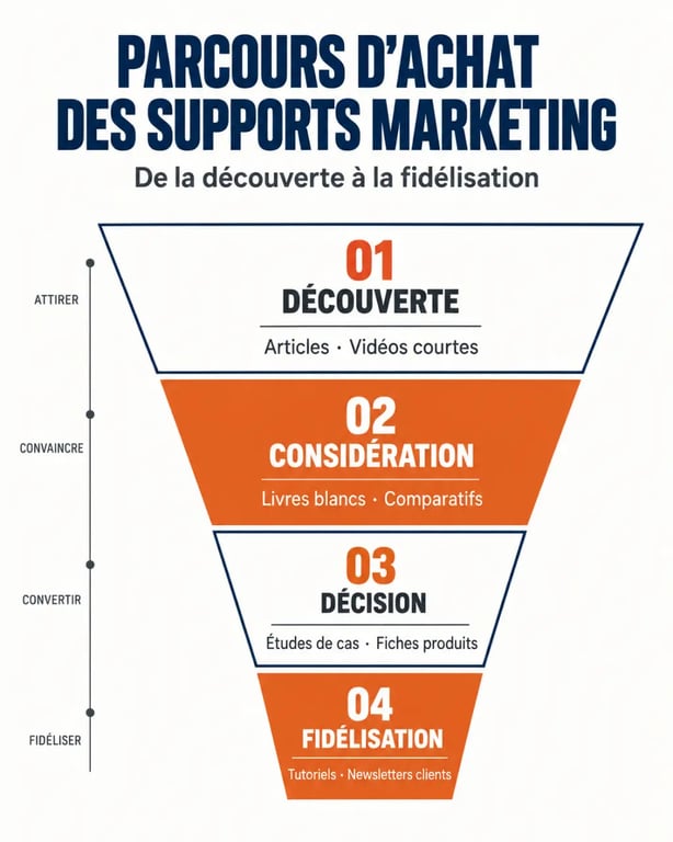 Supports marketing adaptés aux étapes du parcours d’achat, de la découverte à la fidélisation