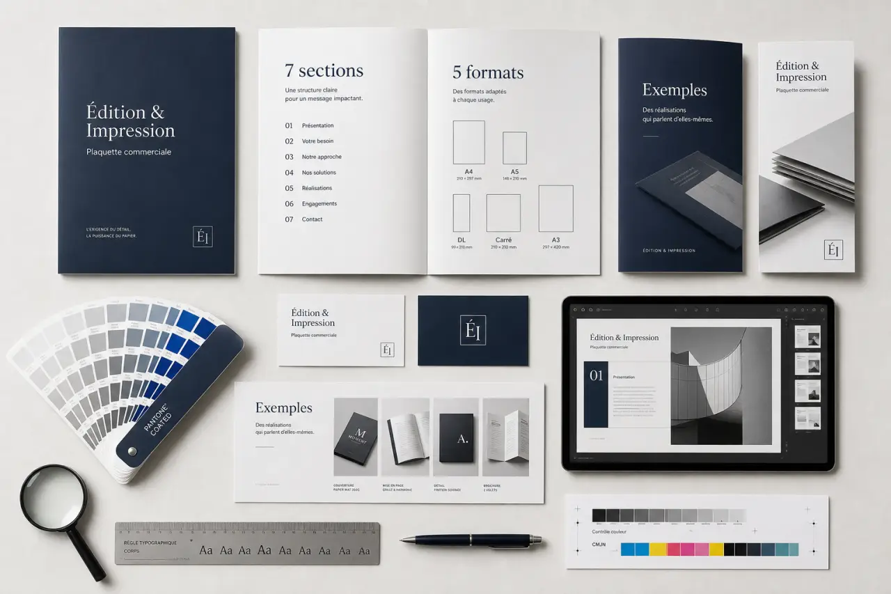Plaquette commerciale : 7 sections, 5 formats et les exemples qui convainquent sans surcharge