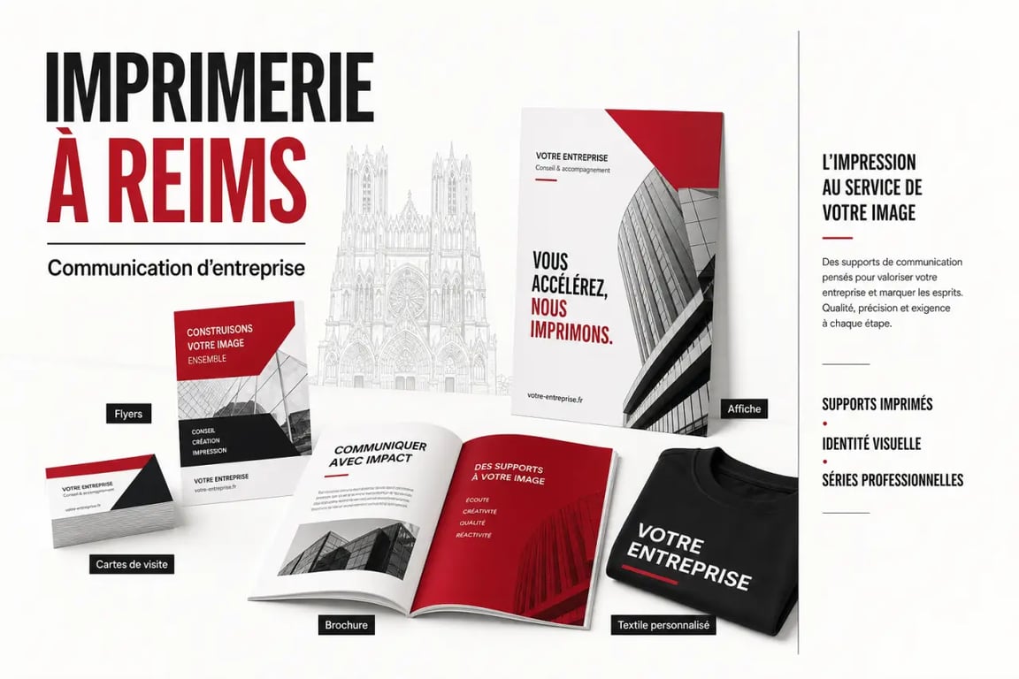 Imprimerie reims avec cartes de visite, flyers, brochures, affiche et textile personnalisé