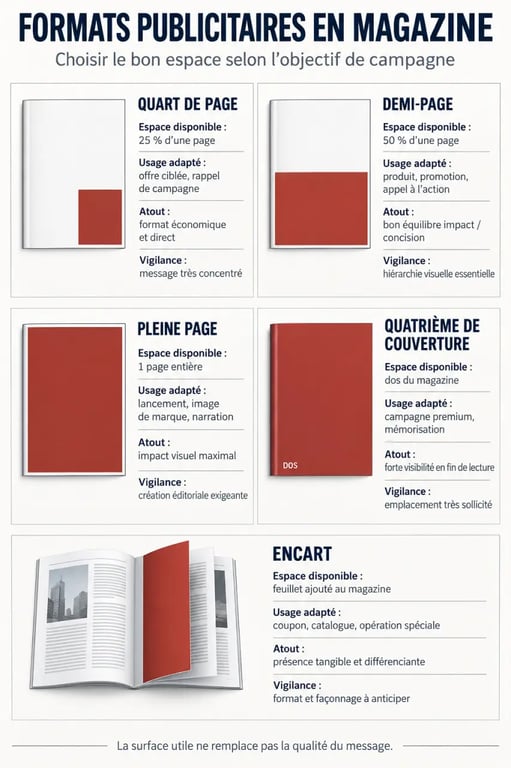 Infographie comparative des formats d’un magazine publicitaire et de leurs usages