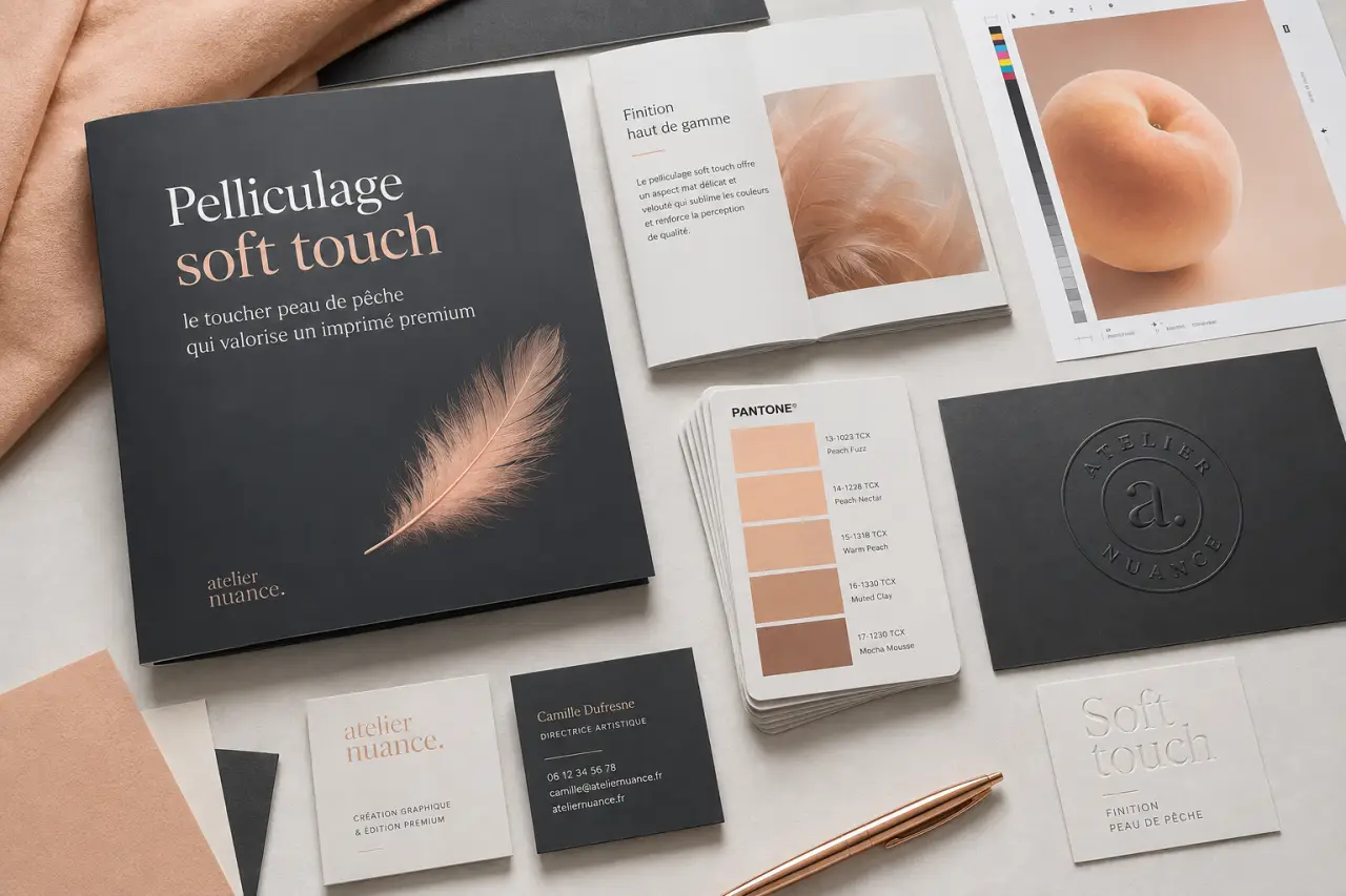 Pelliculage soft touch : le toucher peau de pêche qui valorise un imprimé premium