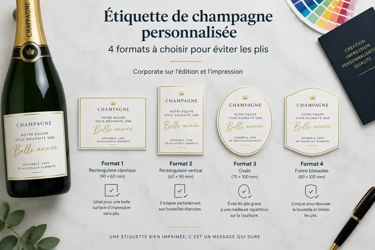 Étiquette de champagne personnalisée : 4 formats à choisir pour éviter les plis