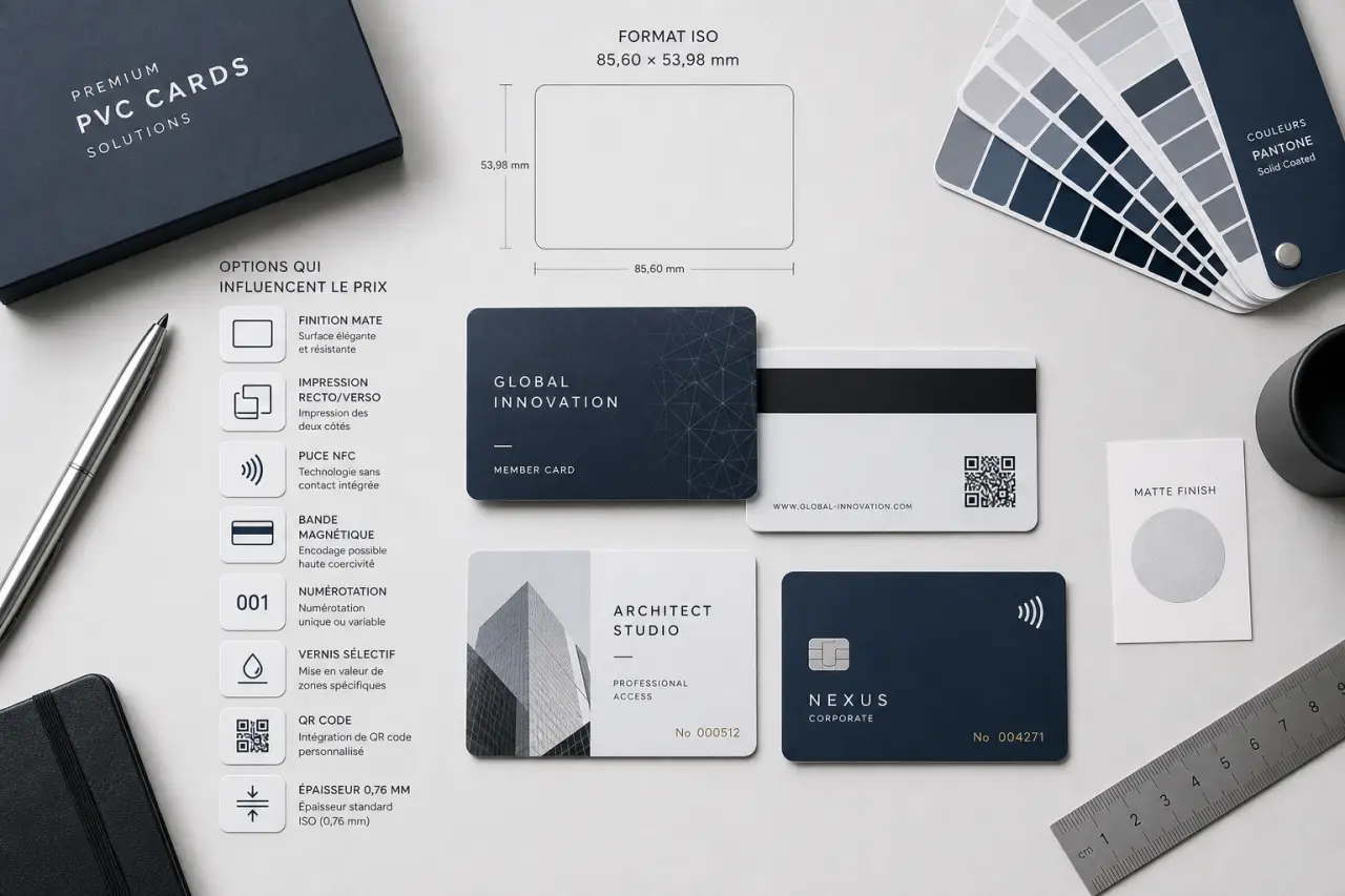 Format ISO, finition mate et options qui font varier le prix d’une carte PVC